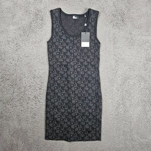 The Kooples Womens Logo Monogram Knit Tank‎ Dress Black Grey Size M NEW